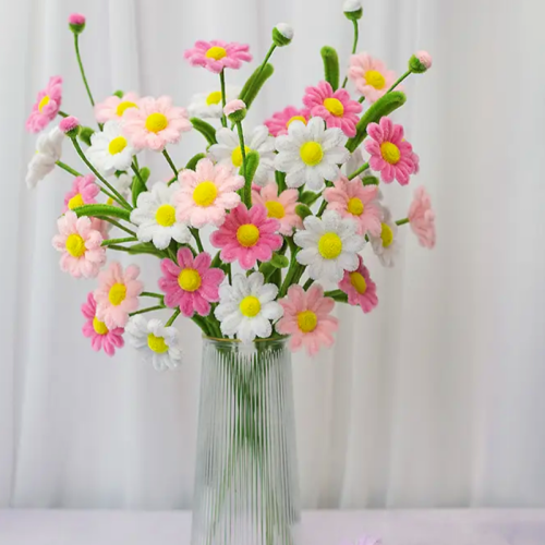 Fuzzy Pipe Cleaner Chenille Stems DIY Craft Supplies For Daisy Flower Branch Green Leaves Handmade Flower Making Kit