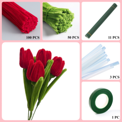 150 PCS * Pipe Cleaner Chenille Stems Handmade Tulip Flower Making Kit DIY Art Flower Bouquet Craft Set Hot Glue Sticks Tape