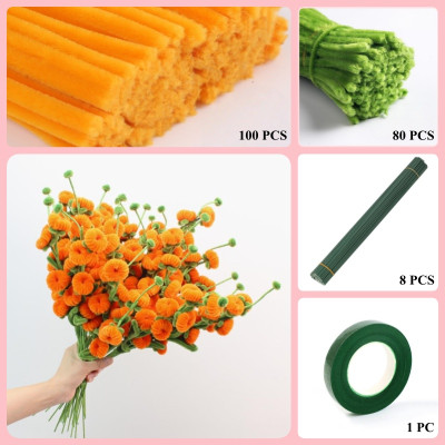 180 PCS * Pipe Cleaner Chenille Stems Handmade Persimmon Making Kit DIY Art Flower Bouquet Craft Set Hot Glue Sticks Tape