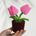 2PCS * Handmade Pipe Cleaner Golden Tulip Flowers Green Leaves Potted Plant Artificial Simulation Flowers Indoor Home Desktop Party Wedding Decor