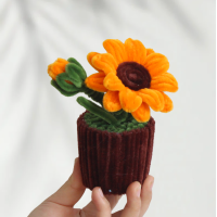 2 PCS * Handmade Pipe Cleaner Golden Sunflowers Green Leaves Potted Plant Artificial Simulation Flowers Indoor Home Desktop Party Wedding Decor 2 PCS * Handmade Pipe Cleaner Golden Sunflowers Green Leaves Potted Plant Artificial Simulation Flowers Indoor Home Desktop Party Wedding Decor