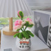 4PCS * Handmade Pipe Cleaner Gradient Color Rose Flower Green Leaves Potted Plant Artificial Simulation Flowers Indoor Home Desktop Party Wedding Decor