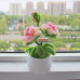 4PCS * Handmade Pipe Cleaner Gradient Color Rose Flower Green Leaves Potted Plant Artificial Simulation Flowers Indoor Home Desktop Party Wedding Decor
