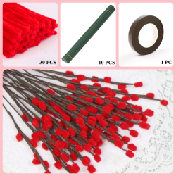 30 PCS * Pipe Cleaner Chenille Stems Handmade Holly Fruit Making Kit DIY Art Flower Bouquet Craft Set
