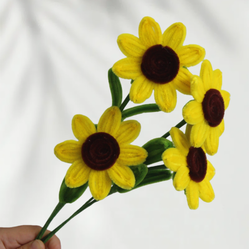 20 PCS * Handmade Pipe Cleaner Yolk Sunflower Green Leaves Artificial Simulation Flower Indoor Home Desktop Party Wedding Decor