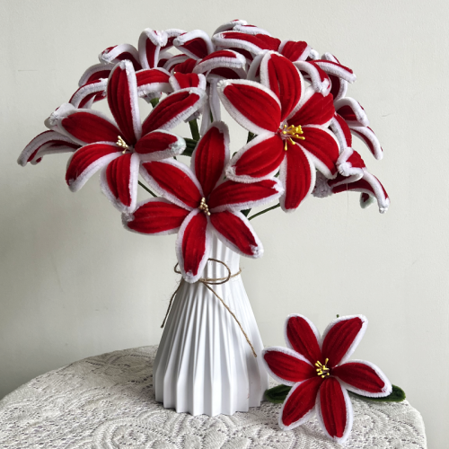 Exactly Same Lily Making Kits As Tiktok Live Streaming Fuzzy Pipe Cleaner Chenille Stems DIY Craft Supplies For White &amp; Red Lily