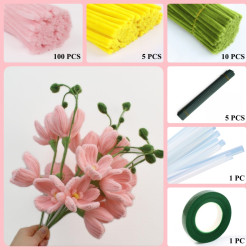 115 PCS * Pipe Cleaner Chenille Stems Handmade Butterfly Orchid Flower Making Kit DIY Art Flower Bouquet Craft Set Hot Glue Sticks Tape