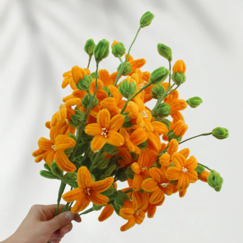 30 PCS * Handmade Pipe Cleaner Chenille Stems Trumpet Creeper Flower Green Leaves Artificial Simulation Flower Indoor Home Desktop Party Wedding Decor