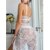 Sexy Lingerie Deep V-neck Sleevelesss High Split Lace Long Nightwear Sleepwear
