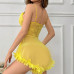 Women's Sexy Lingerie Sleeveless Yellow Floral Hemline Lace &amp; Mesh Short Sleeping Skirt Dress