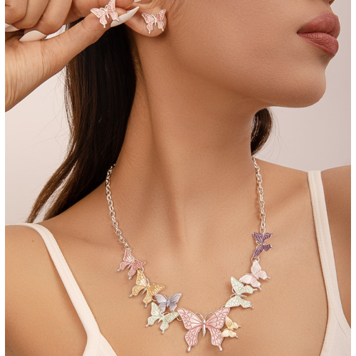 Women's Butterfly Necklace and Earrings Multicolour Wedding Jewelry Luxury Crystal Pearl Necklace /Earrings Ladies Jewelry Sets - 794677171940