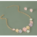 Women's Flower Necklace and Earrings Multicolour Wedding Jewelry Luxury Crystal Pearl Necklace /Earrings Ladies Jewelry Sets - 794677171941