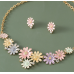 Women's Flower Necklace and Earrings Multicolour Wedding Jewelry Luxury Crystal Pearl Necklace /Earrings Ladies Jewelry Sets - 794677171941