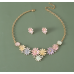 Women's Flower Necklace and Earrings Multicolour Wedding Jewelry Luxury Crystal Pearl Necklace /Earrings Ladies Jewelry Sets - 794677171941