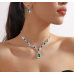 Women's Green Color Fashion Wedding Jewelry Luxury Crystal Pearl Necklace/EarringsLadies Jewelry Sets for Bridal - 794677171945