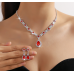 Women's Red Color Fashion Wedding Jewelry Luxury Crystal Pearl Necklace/EarringsLadies Jewelry Sets for Bridal - 794677171946