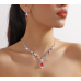 Women's Red Color Fashion Wedding Jewelry Luxury Crystal Pearl Necklace/EarringsLadies Jewelry Sets for Bridal - 794677171946