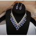 Women's Blue Fashion Wedding Jewelry Luxury Crystal Pearl Necklace/EarringsLadies Jewelry Sets for Bridal - 794677171948