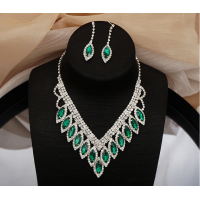 Women's Green Fashion Wedding Jewelry Luxury Crystal Pearl Necklace/EarringsLadies Jewelry Sets for Bridal