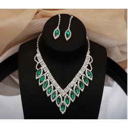 Women's Green Fashion Wedding Jewelry Luxury Crystal Pearl Necklace/EarringsLadies Jewelry Sets for Bridal