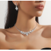 Women's Silver Fashion Wedding Jewelry Luxury Crystal Pearl Necklace/Earrings Ladies Jewelry Sets for Bridal - 794677171951