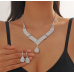 Women's Silver Fashion Wedding Jewelry Luxury Crystal Pearl Necklace/Earrings Ladies Jewelry Sets for Bridal - 794677171952