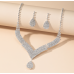 Women's Silver Fashion Wedding Jewelry Luxury Crystal Pearl Necklace/Earrings Ladies Jewelry Sets for Bridal - 794677171952