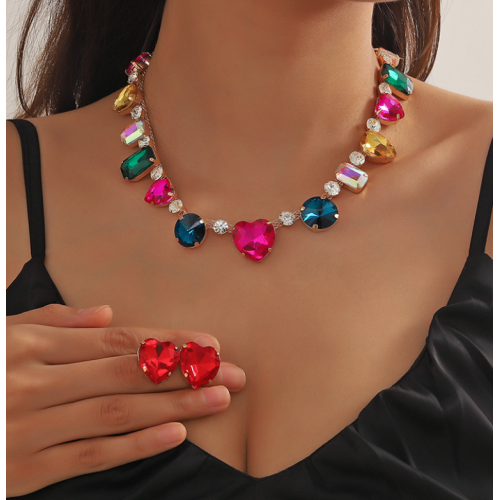 Women's colorful Fashion Wedding Jewelry Luxury Crystal Pearl Necklace/Earrings Ladies Jewelry Sets for Bridal - 794677171953