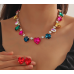Women's colorful Fashion Wedding Jewelry Luxury Crystal Pearl Necklace/Earrings Ladies Jewelry Sets for Bridal - 794677171953