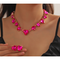 Women's Rose pink Fashion Wedding Jewelry Luxury Crystal Pearl Necklace/Earrings Ladies Jewelry Sets for Bridal