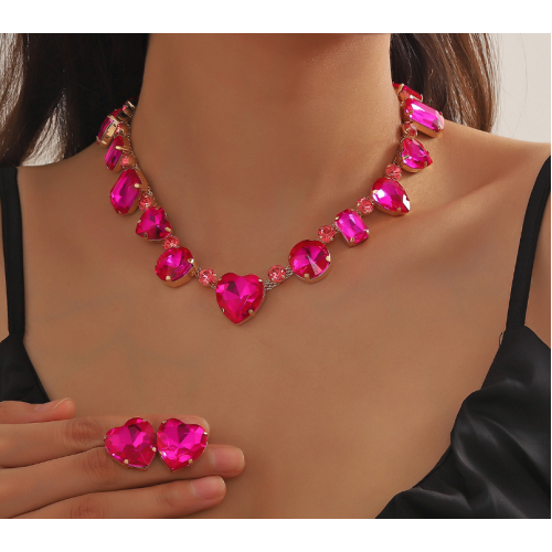 Women's Rose pink Fashion Wedding Jewelry Luxury Crystal Pearl Necklace/Earrings Ladies Jewelry Sets for Bridal - 794677171954
