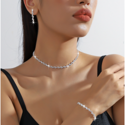 Women's Silver Fashion Wedding Jewelry Luxury Crystal Pearl Necklace/Earrings Ladies Jewelry Sets for Bridal