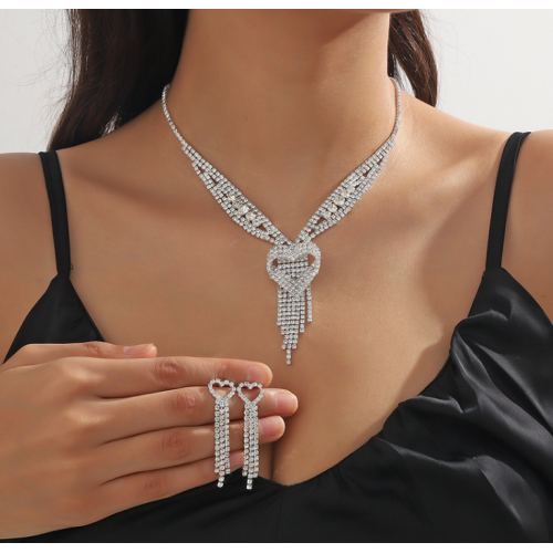 Women's Silver Fashion Wedding Jewelry Luxury Crystal Pearl Necklace/Earrings Ladies Jewelry Sets for Bridal - 794677171955