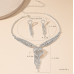 Women's Silver Fashion Wedding Jewelry Luxury Crystal Pearl Necklace/Earrings Ladies Jewelry Sets for Bridal - 794677171955