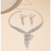 Women's Silver Fashion Wedding Jewelry Luxury Crystal Pearl Necklace/Earrings Ladies Jewelry Sets for Bridal - 794677171955