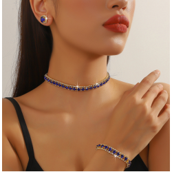 Women's Blue Color Fashion Wedding Jewelry Luxury Crystal Pearl Necklace/Earrings/Bracelet Ladies Jewelry Sets for Bridal