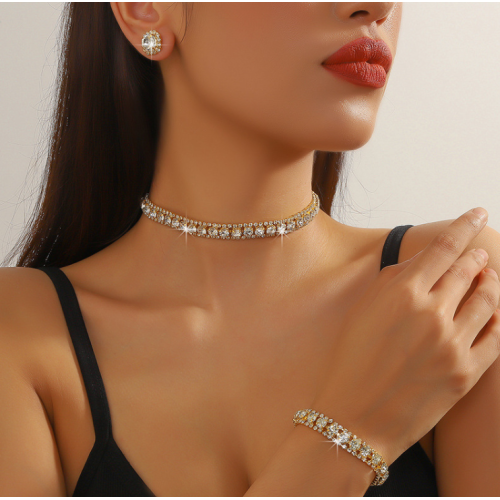 Women's Gold Color Fashion Wedding Jewelry Luxury Crystal Pearl Necklace/Earrings/Bracelet Ladies Jewelry Sets for Bridal - 794677171977