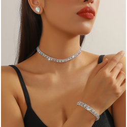 Women's Silver Color Fashion Wedding Jewelry Luxury Crystal Pearl Necklace/Earrings/Bracelet Ladies Jewelry Sets for Bridal