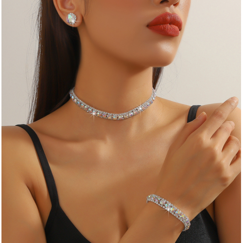 Women's Silver Color Fashion Wedding Jewelry Luxury Crystal Pearl Necklace/Earrings/Bracelet Ladies Jewelry Sets for Bridal - 794677171978