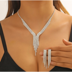 Women's Silver Fashion Wedding Jewelry Luxury Crystal Pearl Necklace/Earrings Ladies Jewelry Sets for Bridal