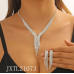 Women's Silver Fashion Wedding Jewelry Luxury Crystal Pearl Necklace/Earrings Ladies Jewelry Sets for Bridal - 794677171956