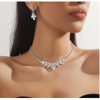 Women's Silver Fashion Wedding Jewelry Luxury Crystal Pearl Necklace/Earrings Ladies Jewelry Sets for Bridal