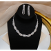 Women's Silver Fashion Wedding Jewelry Luxury Crystal Pearl Necklace/Earrings Ladies Jewelry Sets for Bridal - 794677171959