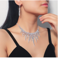 Women's Silver Fashion Wedding Jewelry Luxury Crystal Pearl Necklace/Earrings Ladies Jewelry Sets for Bridal