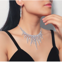 Women's Silver Fashion Wedding Jewelry Luxury Crystal Pearl Necklace/Earrings Ladies Jewelry Sets for Bridal