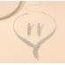 Women's Silver Fashion Wedding Jewelry Luxury Crystal Pearl Necklace/Earrings Ladies Jewelry Sets for Bridal - 794677171962