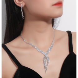 Women's Silver Fashion Wedding Jewelry Luxury Crystal Pearl Necklace/Earrings Ladies Jewelry Sets for Bridal