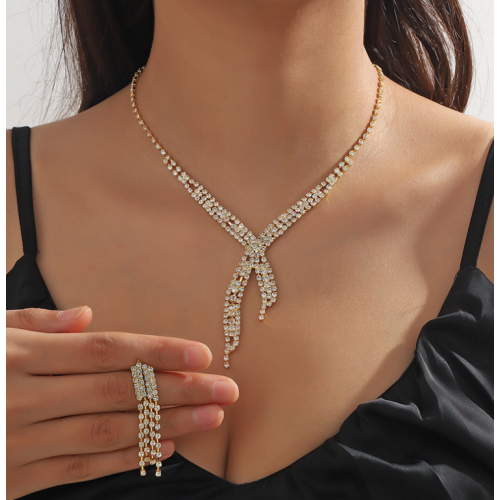 Women's Silver Fashion Wedding Jewelry Luxury Crystal Pearl Necklace/Earrings Ladies Jewelry Sets for Bridal - 794677171964