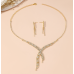 Women's Silver Fashion Wedding Jewelry Luxury Crystal Pearl Necklace/Earrings Ladies Jewelry Sets for Bridal - 794677171964