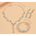 Women's Silver Color Fashion Wedding Jewelry Luxury Crystal Pearl Necklace/Bracelet/Ring/Earrings Ladies Jewelry Sets for Bridal - 794677171965
